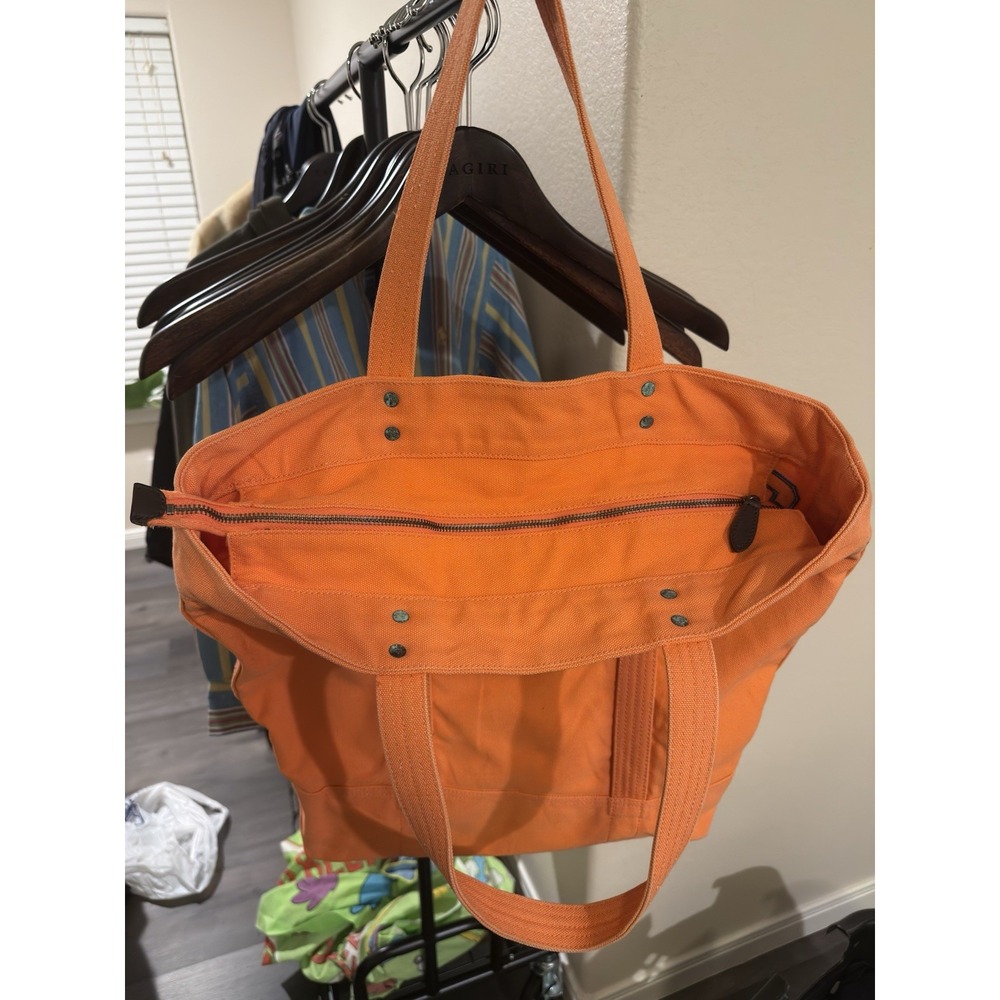 Polo Ralph Lauren Big Pony Canvas Tote Bag Orange Patch Zipper Embroidered Logo - Picture 3 of 8